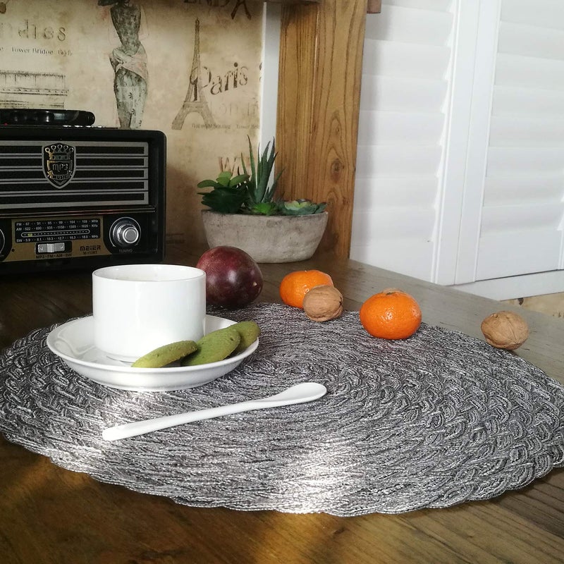Topotdor Round Placemats Heat-Resistant Stain Resistant Anti-Skid Washable Polyproplene Table Mats Placemats (Set of 6, Braided-Gray) - Image 4